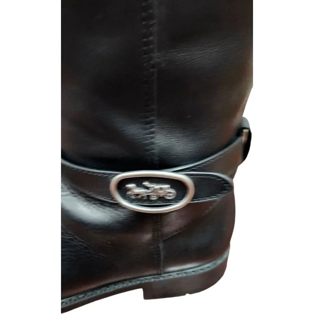 Women's COACH Black Walnut LEATHER Horse Carriage Equestrian Riding Knee Boots